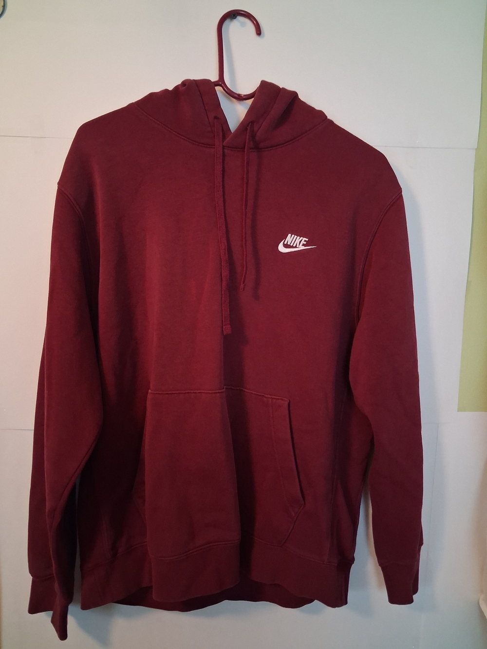 Nike Men's Burgundy Pullover Hoodie with White Swoosh